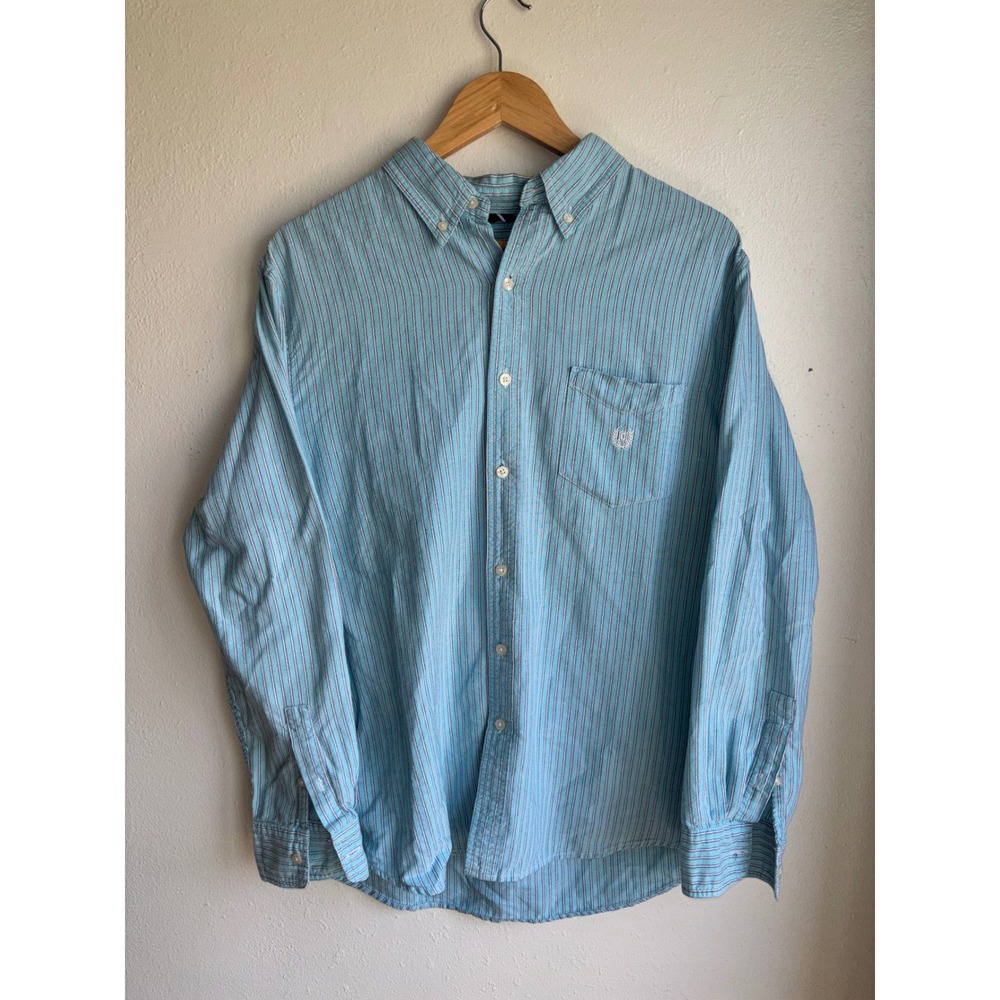 Chaps RL Mens Large Blue‎ Striped Long Sleeve Button Down Cotton Shirt L/G